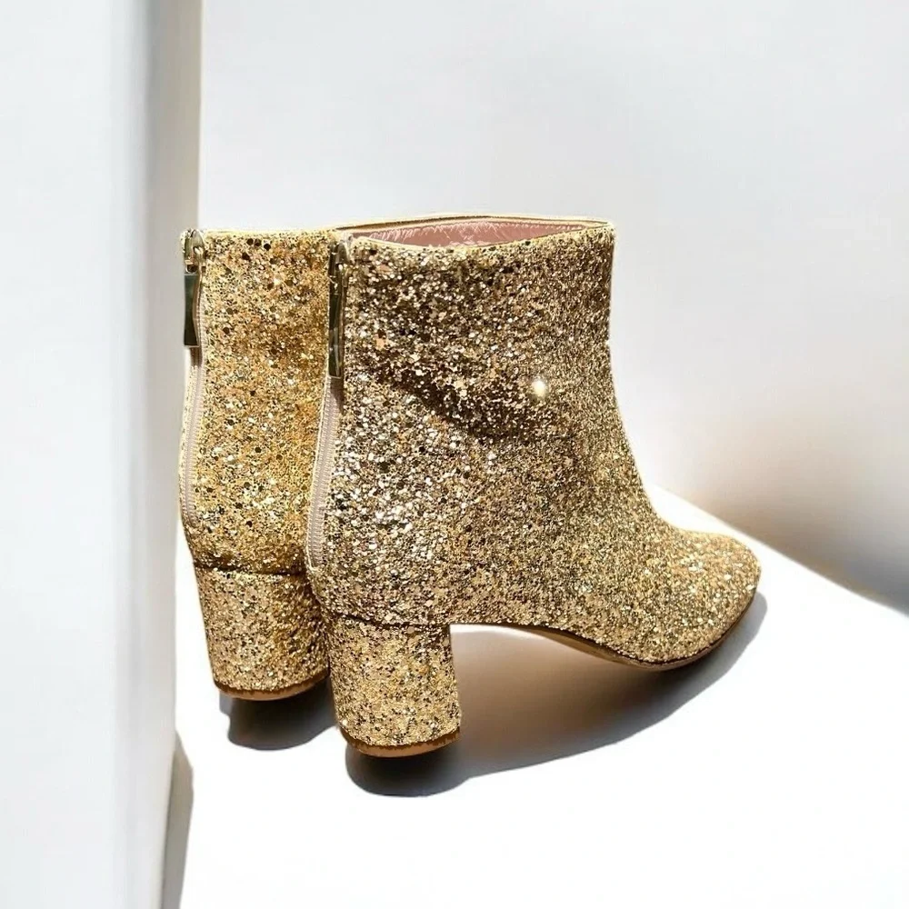 🌻Kate Spade Junelle Gold Glitter Booties | Women's Size 6.5